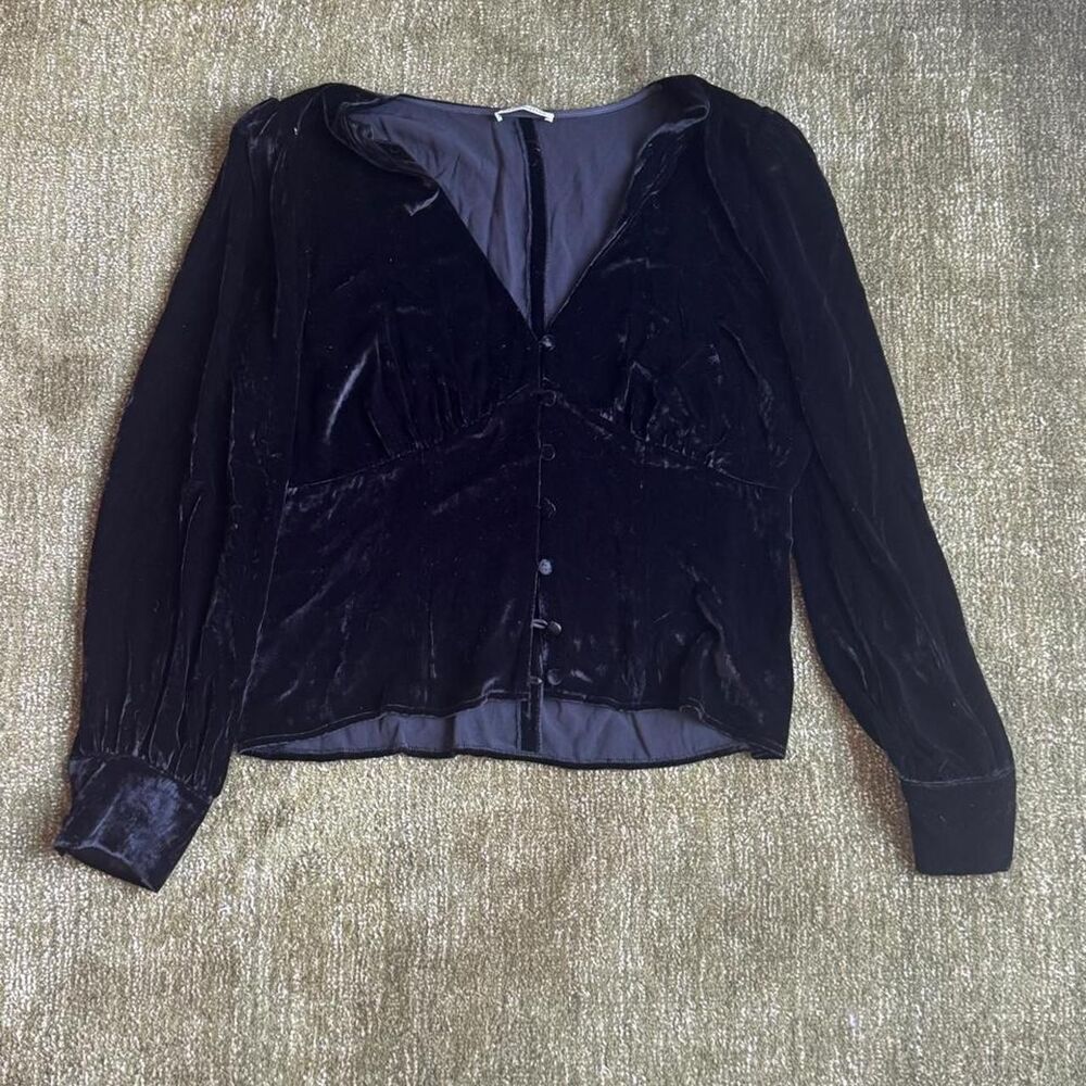 Reformation Women's Black and Navy Blouse